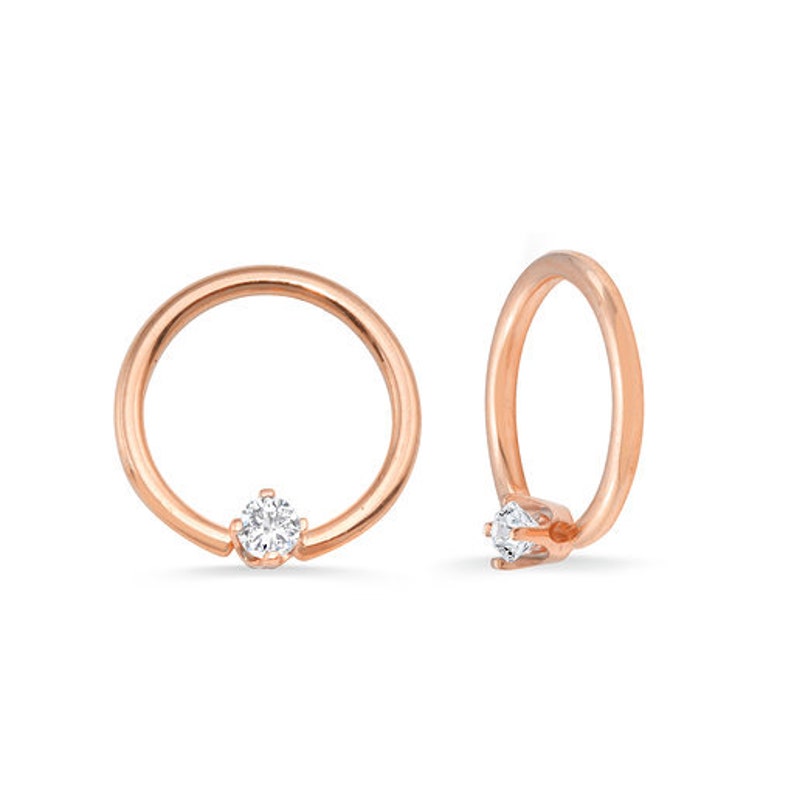 14k Solid Yellow Rose White Gold Fixed Prong Seamless Ring Nipple body jewelry Helix Daith Conch Lobe Tragus Piercing