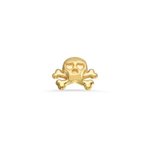 14k Yellow Rose White Solid Gold Spooky Skull and Bones Stud, Body Jewelry 25g Threadless, 14g and 16g Threaded Pins/ Halloween collection/