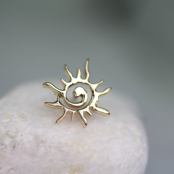 14K Solid Yellow Rose White Gold Crazy Sun End piercing Body