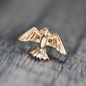 14k Solid Gold Flying Bird Stud: Threadless Piercing Jewelry