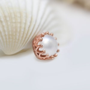 14k Gold Crown Pearl Stud: Yellow Rose White Gold Piercing