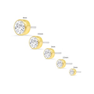 14K Solid Yellow Rose White Gold Classic Bezel With DIAMOND, Piercing, Body Jewelry, 25g Threadless pin , 14g or 16g Internally Threaded pin