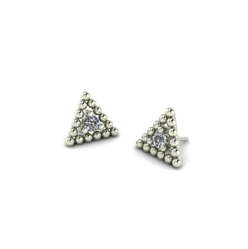 25g Threadless pin 14K Solid Yellow Rose White Gold Beaded Triangle End CZ Set,Piercing 14g or 16g Internally Threaded pins Body Jewelry