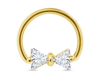 14k Solid Gold Bowtie Seamless Ring: Daith, Helix, Septum