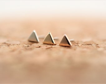 14K Solid Gold Flat Triangle Piercing: Threadless  ,  16g and 14 threaded Stud