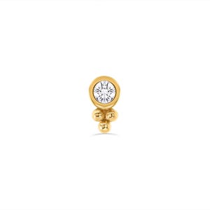 14K Solid Yellow Rose White Gold BeadedBezel Gem  ,Piercing, Body Jewelry, 25g Threadless pin , 14g or 16g Internally Threaded pins