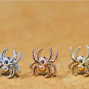 14k Yellow Rose White Solid Gold Spooky Halloween Spider Stud, Body Jewelry 25g Threadless, 14g and 16g Threaded Pins