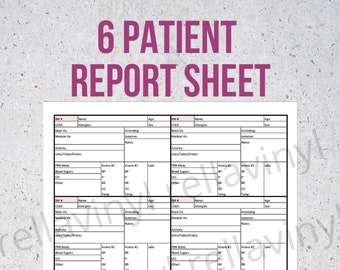 6 Patient Nurse Report Sheet – Med/Surg, Nurse Brain (Instant Download)