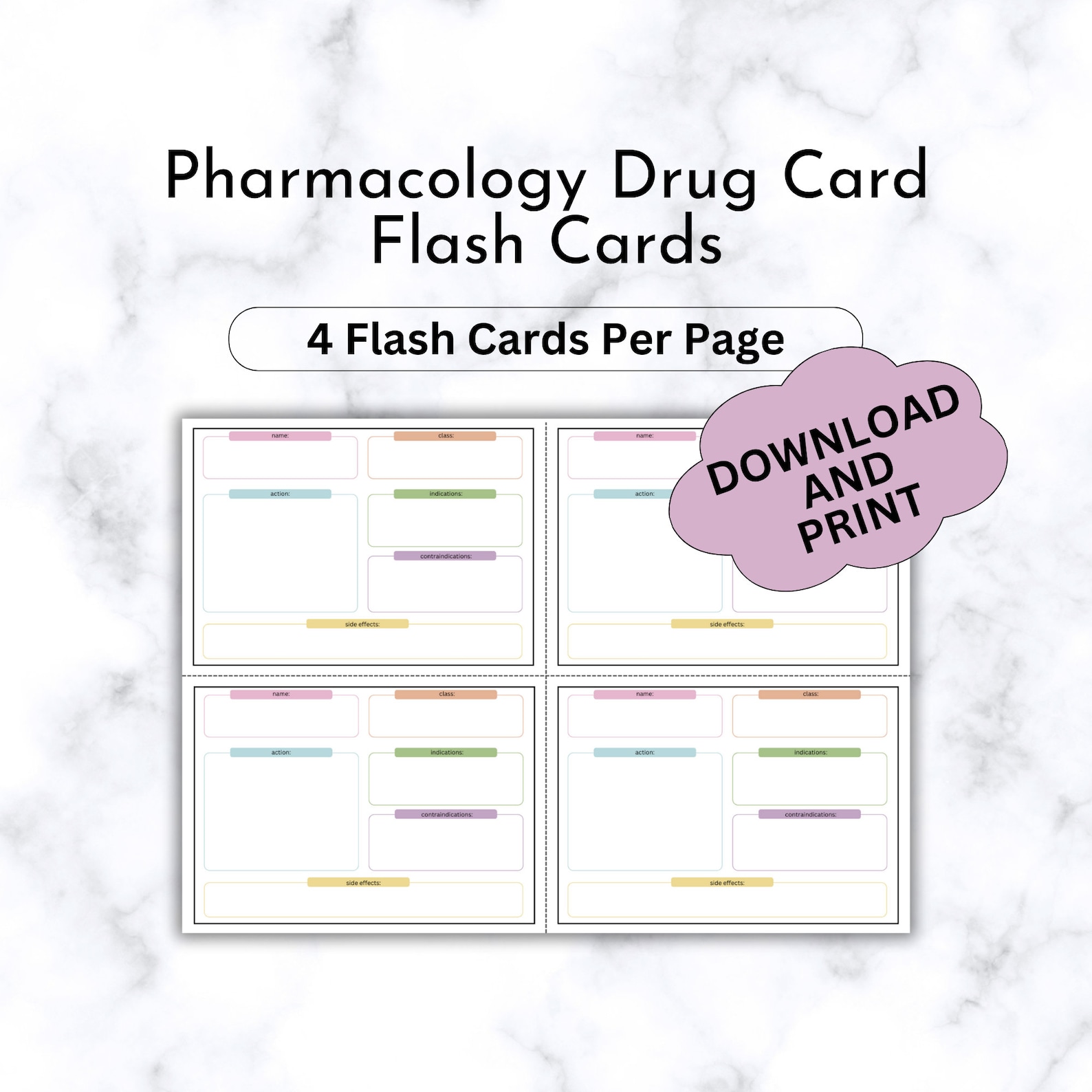 Printable Pharmacology Template for Nursing Drug Cards, Pharmacology ...