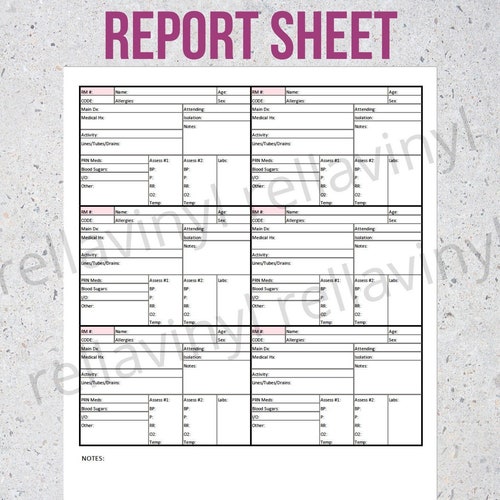 Printable Med Surg Nurse Report Sheet 3 Patient Nurse Brain - Etsy