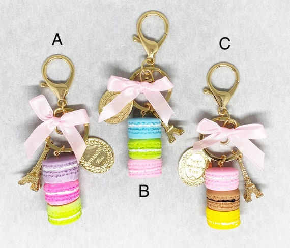 Colorful Paris Stacked Macaron Keychain charm Etsy