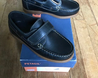 Chaussures bateau bleu marine Petasil en cuir Velcro
