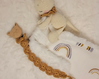 Crocheted cat muslin blanket, ideal as a baby shower gift, for newborn photoshoots, baby room decoration...