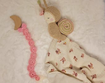 snail swaddle blanket with pacifier clip