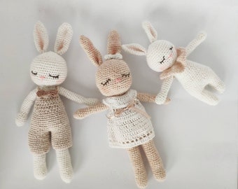 Little sleeping rabbit dressed in very soft wool and cotton, ideal for newborn photo sessions, gift, baby room decoration...