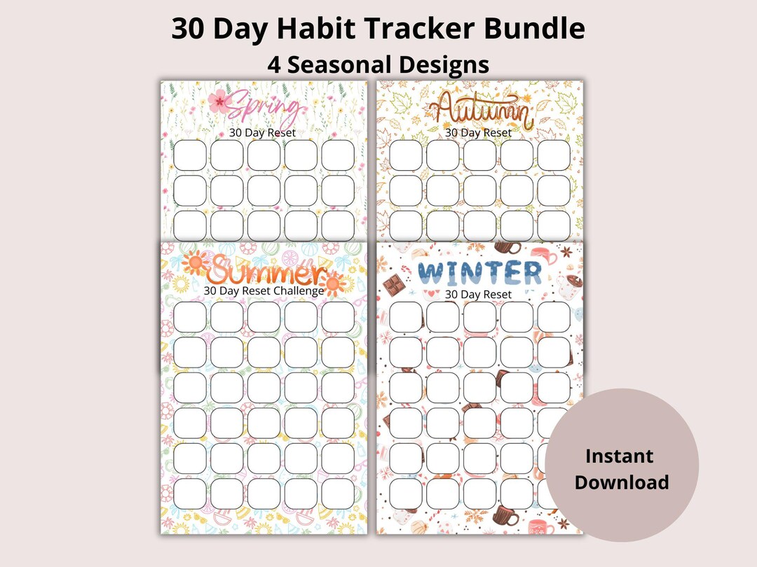 Spring Can Tracker 30 Day Habit Tracker Bundle Printable | Seasonal Consistency Charts ...