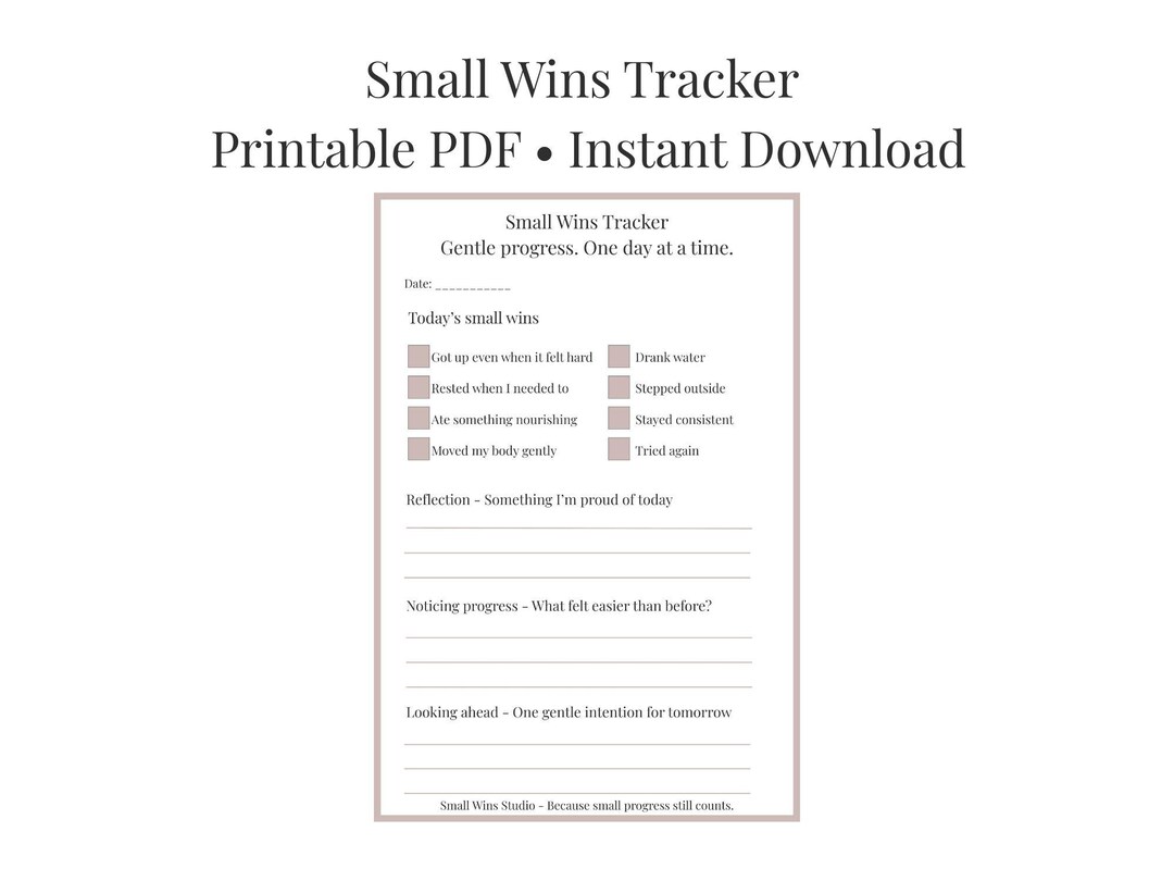 Wins Checklist.pdf Small Wins Tracker Printable | Gentle Daily Progress Journal Page ...