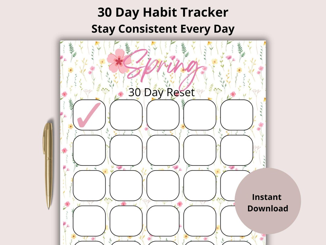 30 Day Spring Habit Tracker Printable | Floral Consistency Chart ...