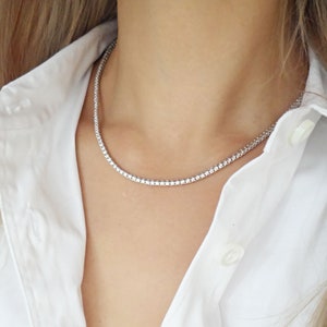 Sterling silver 925Cubic Zirconia Tennis Necklace/Wedding Tennis Necklace/unisex necklace/Dainty Chain/14K gold plated/strong & high quality