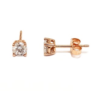14k solid Gold 100% Natural Diamond Stud Earrings,Diamond Solitaire Earrings, Minimalist 14K Diamond Studs, Gift for her, Pair (2pcs)
