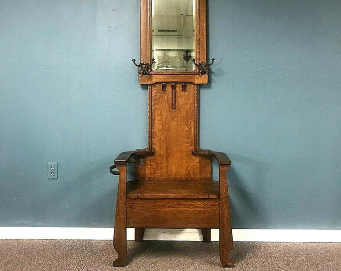 Antique Victorian Oak Hall Tree With Mirror Etsy