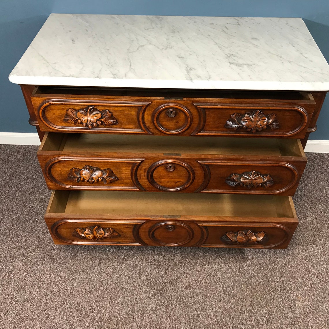 Victorian Marble Top 3 Drawer Dresser Etsy