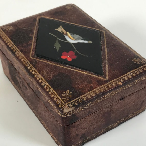 Vintage Italian Leather Wrapped Box Pietra Dura B… - image 5