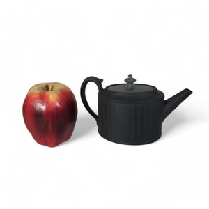 Small 19th C. Wedgwood Black Basalt Teapot Engine Turned
