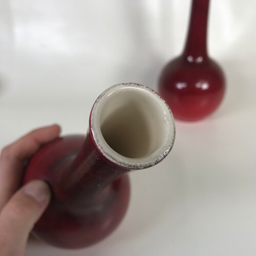 Pair of Royal Haeger Mid Century Atomic shops Red Bottle Vases