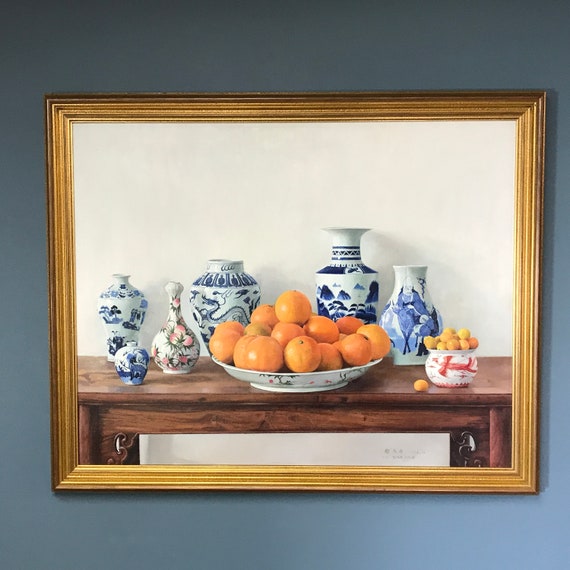 ◆ 米春茂（ライスチュンマオ）　題不明　中国画（水彩）　国家一級美術師　◆ Yin Yong Chun Still Life Oil on Canvas (b.1958 Chinese/ny) - Etsy
