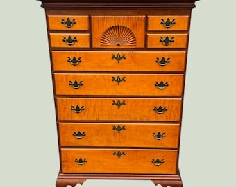 Eldred Wheeler Cherry & Tiger Maple Tall Chest of Drawers