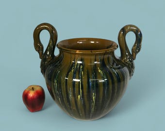 19th C. French Jérôme Massier Majolica Swan Jardiniere