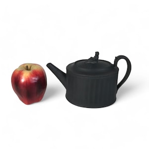 19th C. Wedgwood Black Basalt Teapot Engine Turned