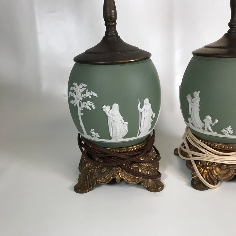 Pair of Wedgwood Green Jasperware Table Lamps Etsy
