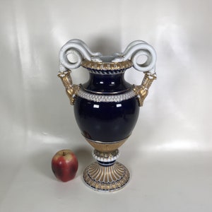 Large 1800s Meissen Cobalt and Gilt Decorated Vase