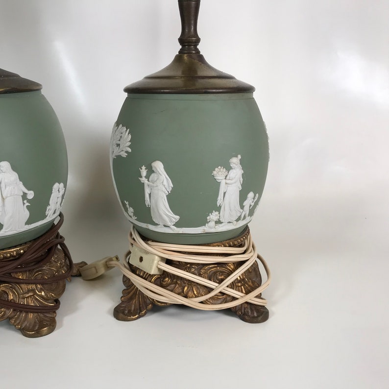 Pair of Wedgwood Green Jasperware Table Lamps Etsy