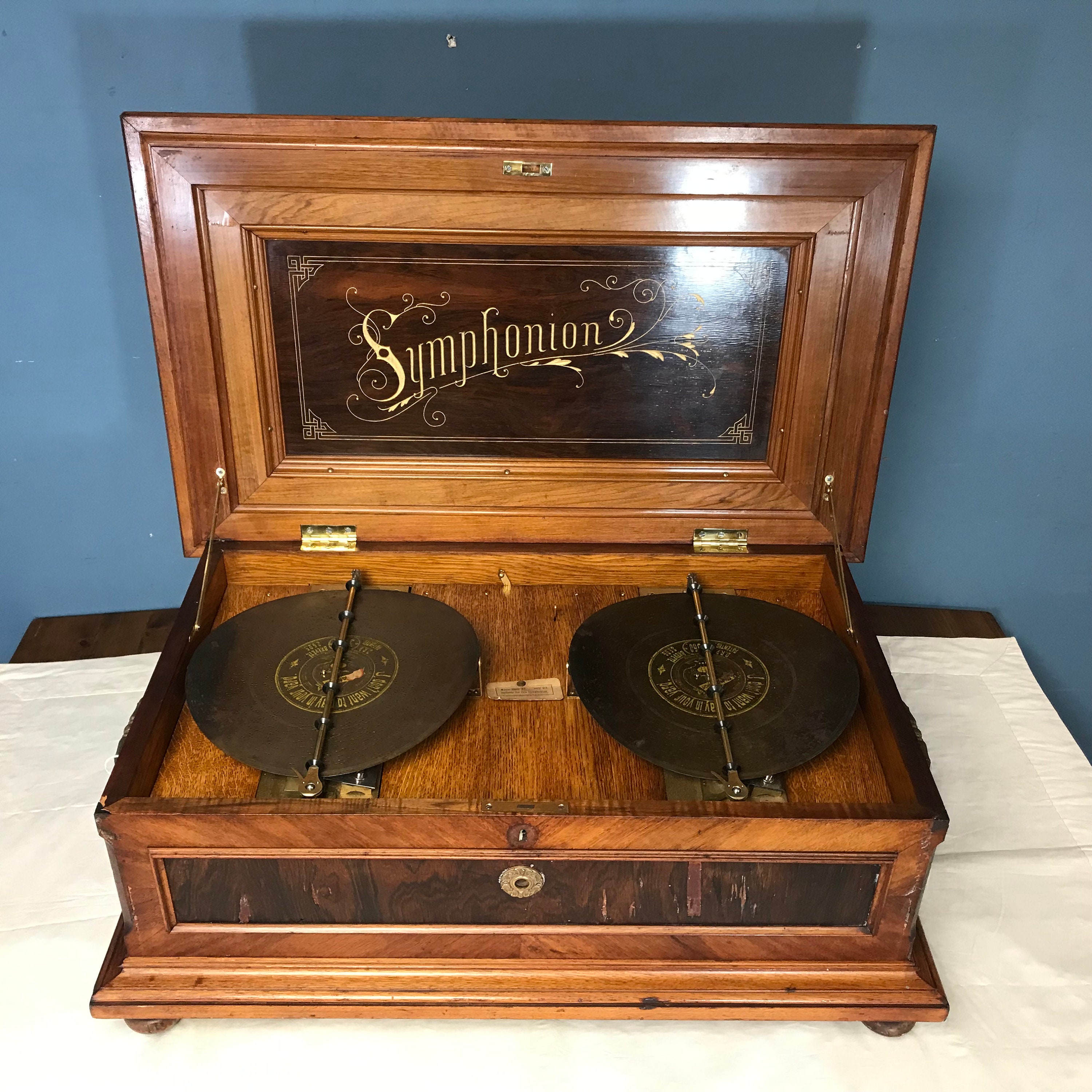 希少な 1900 年頃のシンフォニオン デュアル ディスク オルゴール