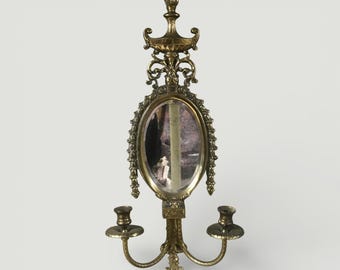 Vintage Brass Sconce with Candle Holder and Mirror