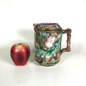 19th C. Majolica Pottery Pitcher with Cherry Blossom