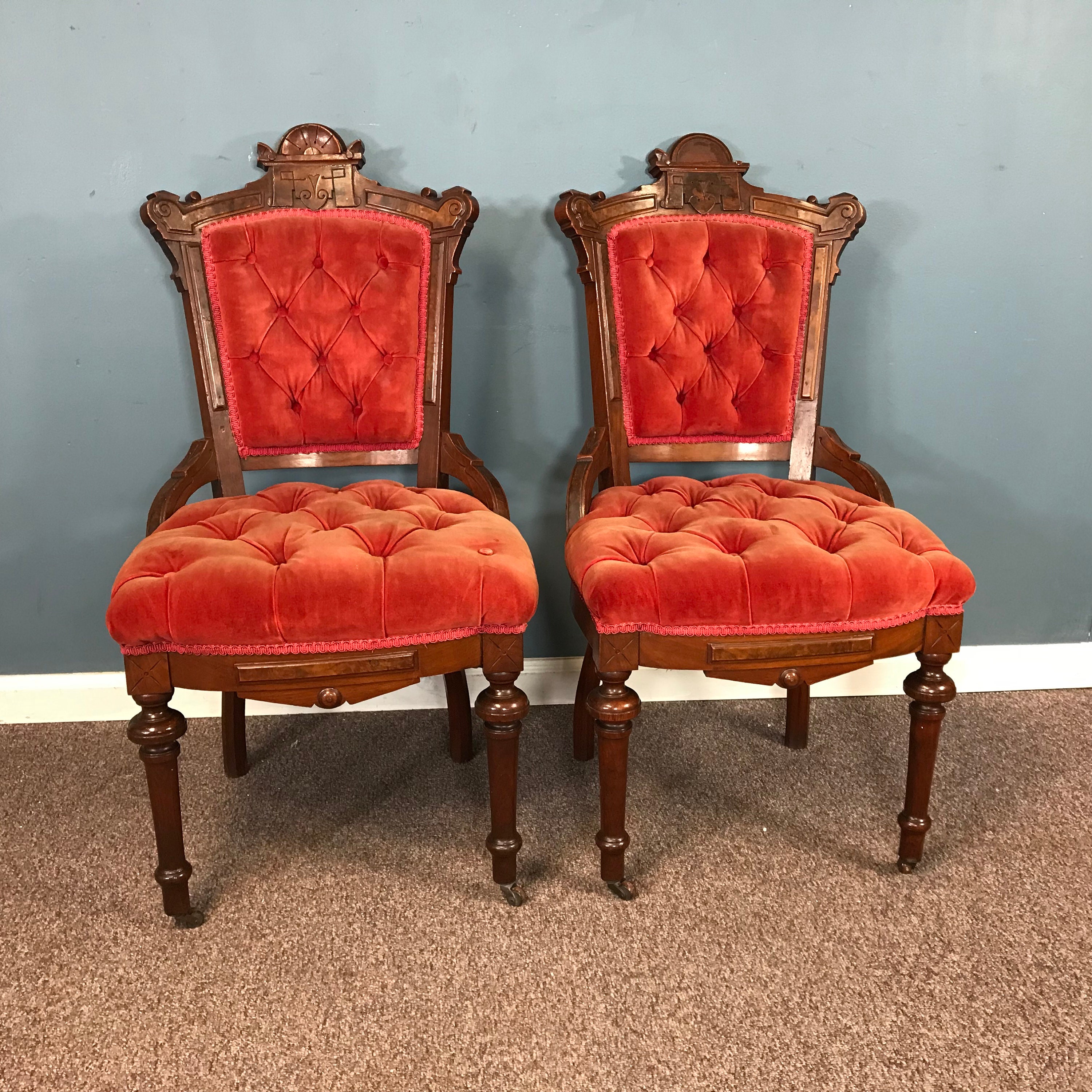 Pair of French Antique Carved Chairs Original Horsehair