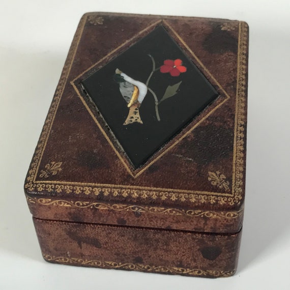 Vintage Italian Leather Wrapped Box Pietra Dura B… - image 3