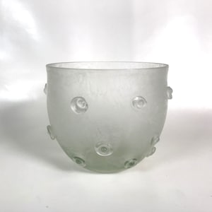 Germany CCAA Glasgalerie 1979 Signed 5&quot; Vase W Buttons Roman Glass Inspired
