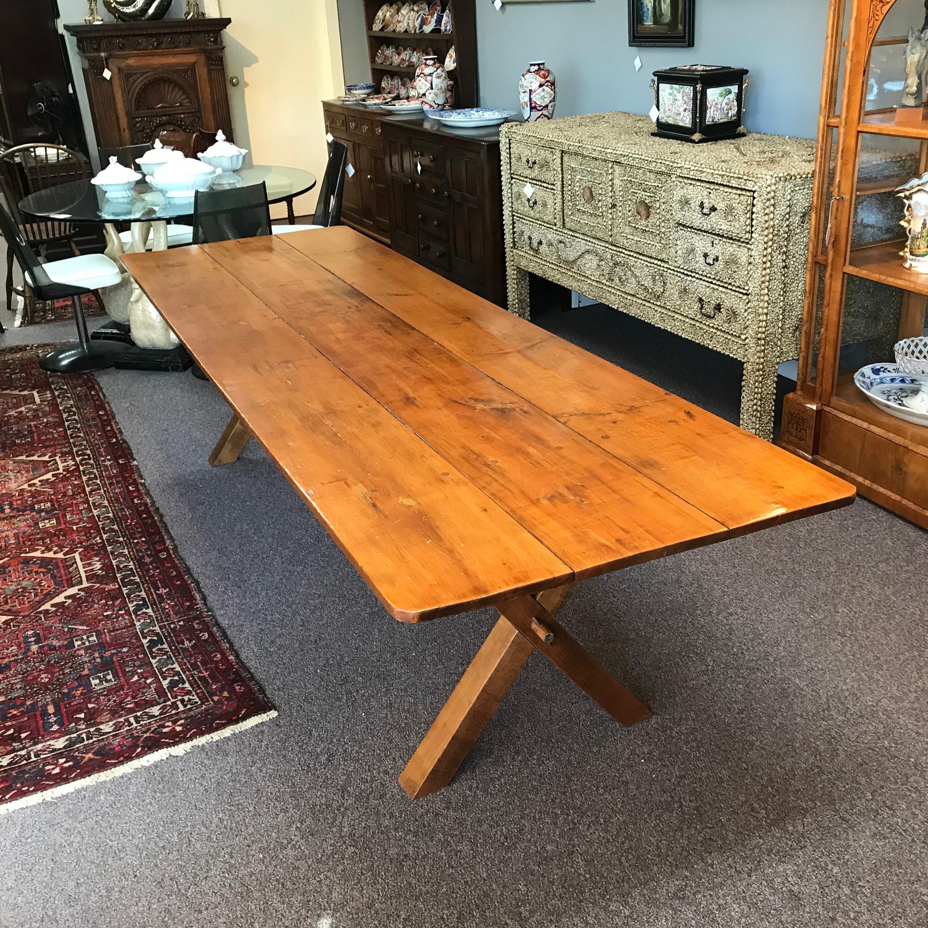 Long Narrow Pine & Maple Country Sawbuck Farm Dining Table Etsy