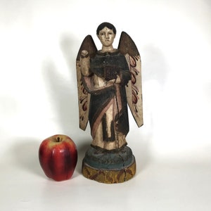 Hand Carved Religious Polychromed Wooden Santos Saint Vincent Statue Figure
