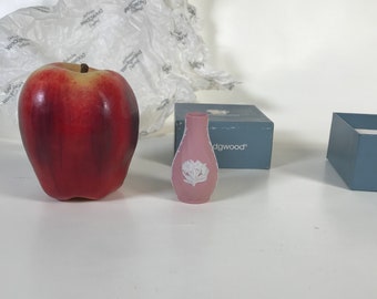 Wedgwood Pink Jasperware Floral Swirl Mini 2 3/8&quot; Perfume Bottle Miniature Vase W/ Original Box