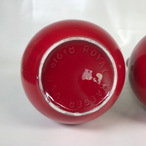 Pair of Royal Haeger Mid Century Atomic shops Red Bottle Vases