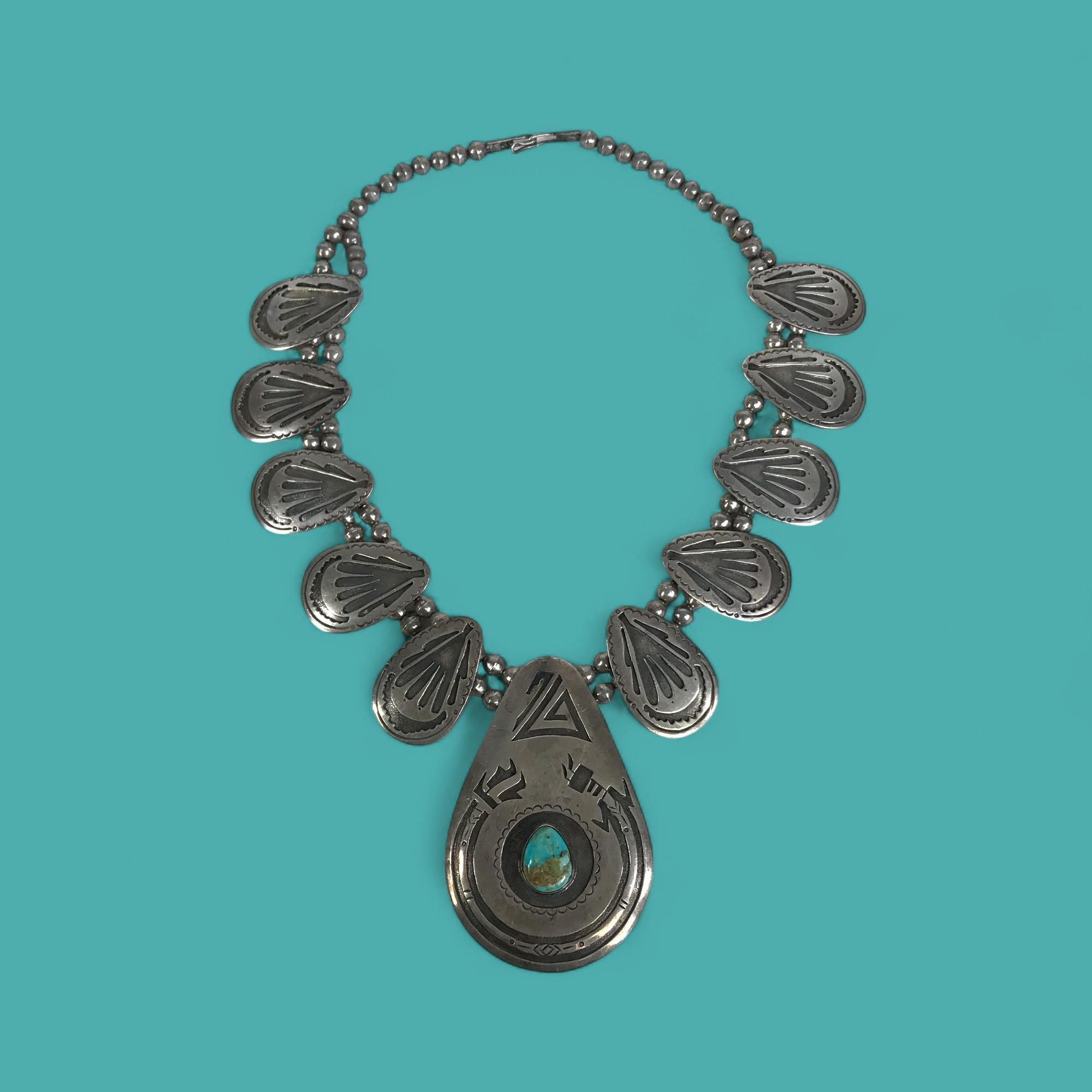 Monroe Ashley Navajo Native American Yei Squash Blossom Sterling Silver Necklace Monroe Ashley Sterling Silver Navajo Squash Blossom Necklace  main image 4