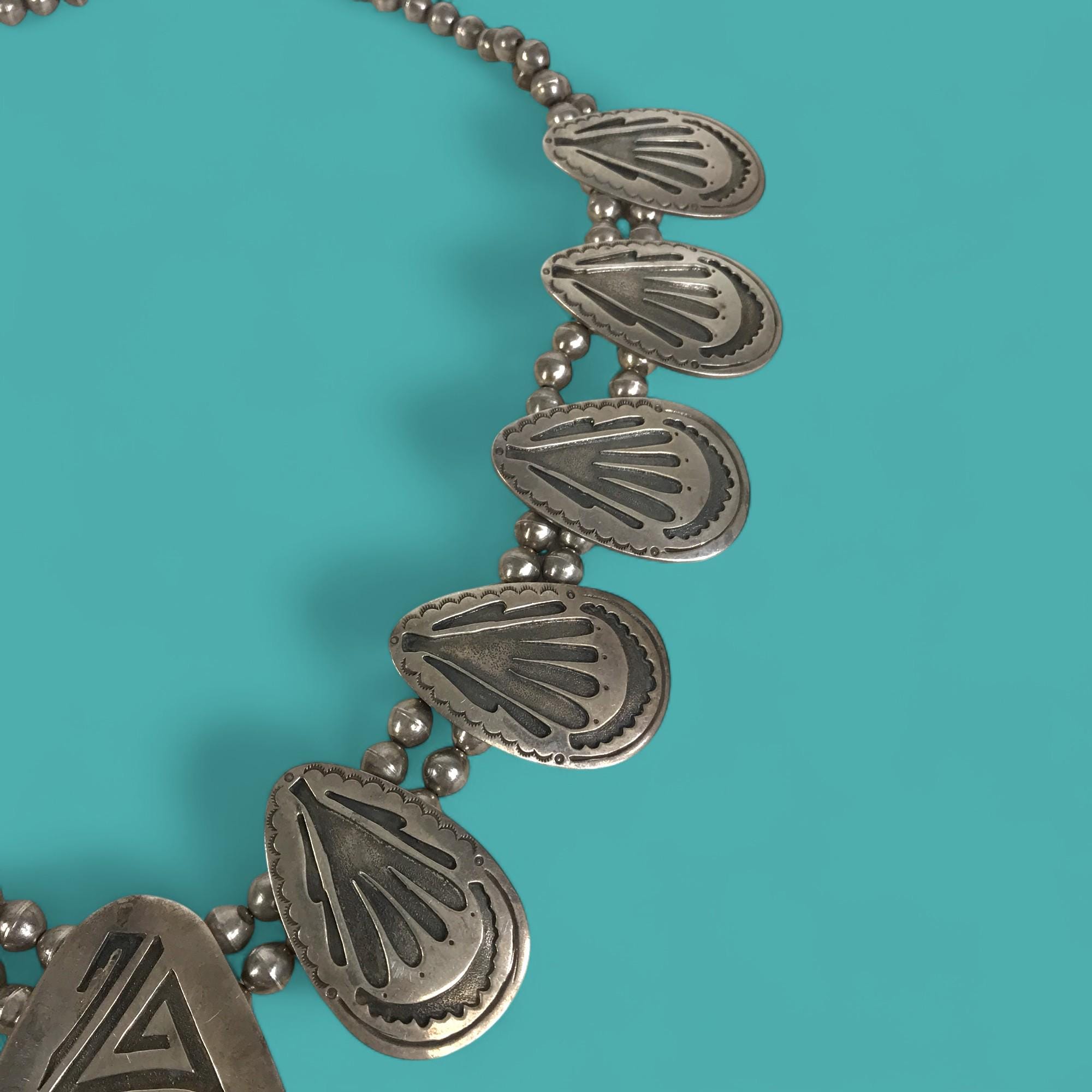 Monroe Ashley Navajo Native American Yei Squash Blossom Sterling Silver Necklace Monroe Ashley Sterling Silver Navajo Squash Blossom Necklace  main image 2