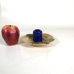 Rare Antique Majolica Pottery Match Safe Holder with Apple Tree Branch