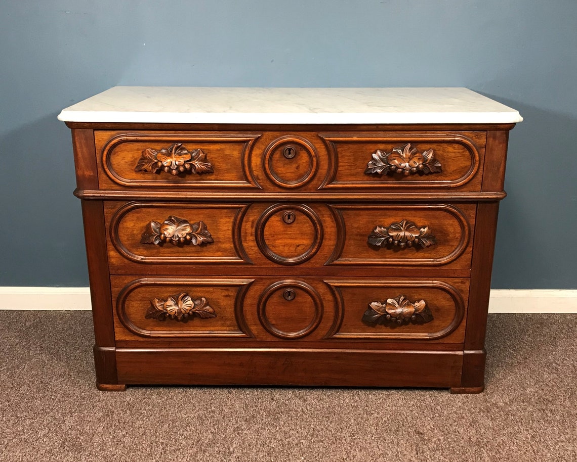 Victorian Marble Top 3 Drawer Dresser Etsy